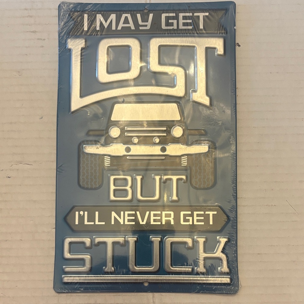 Blue Metal Wall Art Sign with Raised Silver Text - Adventure Quote